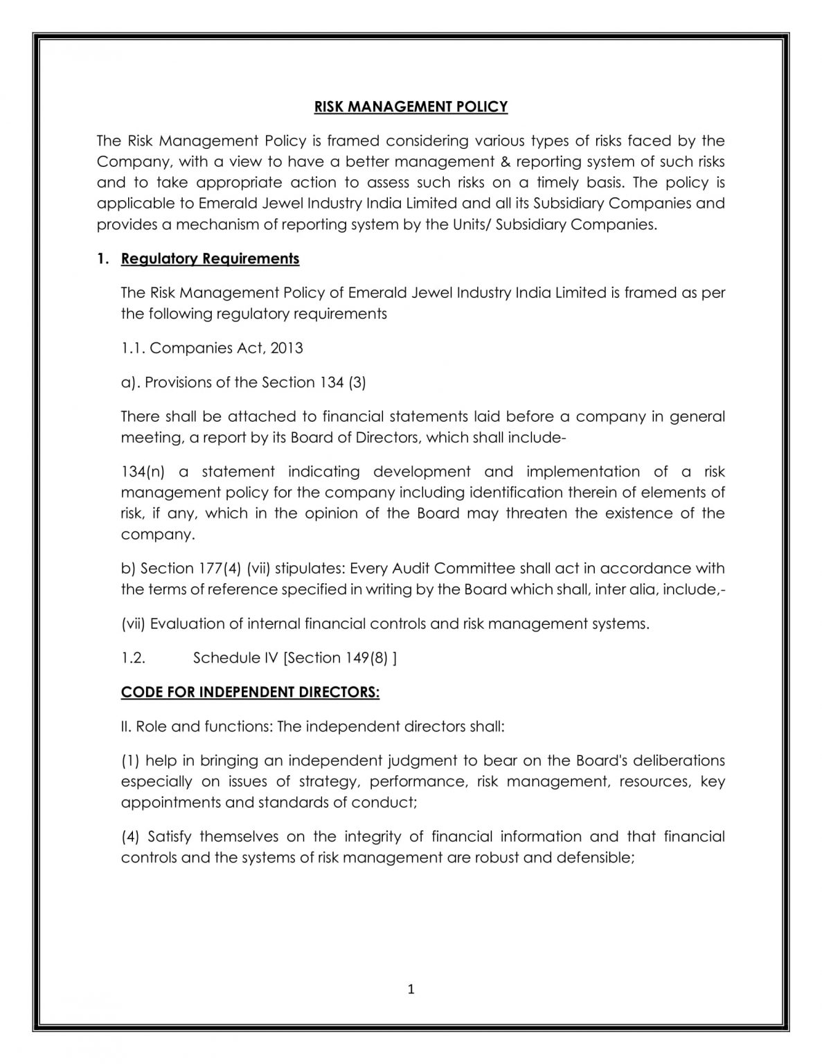 BUSINESS RISK MANAGEMENT POLICY