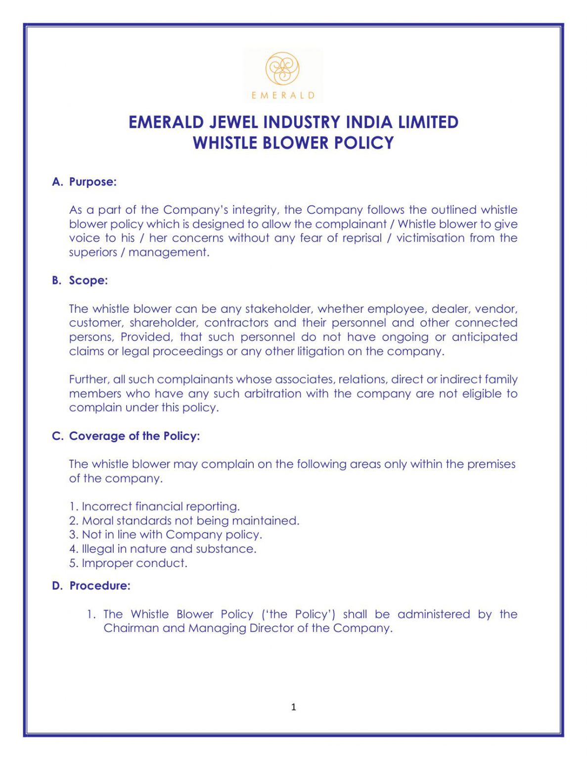 Whistle Blower Policy